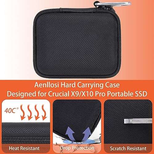 Aenllosi Hard Carrying Case Compatible with Crucial X9 / X9 Pro / X10 / X10 Pro 1TB/2TB/4TB Portable SSD,USB 3.2 External Solid State Drive & USB Cable Organizer(Case Only) 4