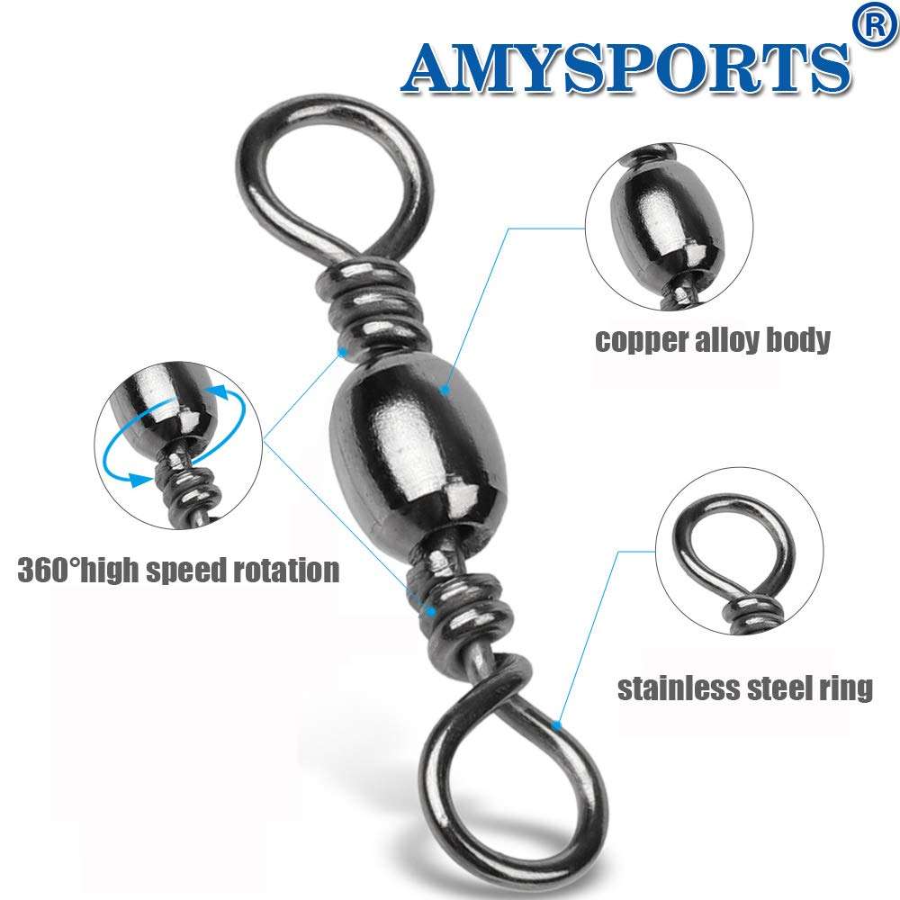 AMYSPORTS High Strength Fishing Swivels Barrel Solid Ring Barrel Fishing Swivel Rolling Fishing Tackle Line Connector Saltwater Freshwater Stainless Steel Accessories 100pcs 40lbs 4