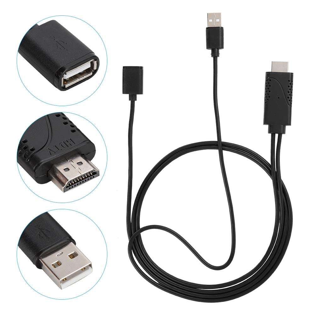 ASHATA Smartphone HDMI Cable Adapter 2 in 1 USB Female to HDMI Male HDTV Adapter Cable Cord with 1080P Resolution for Android 3