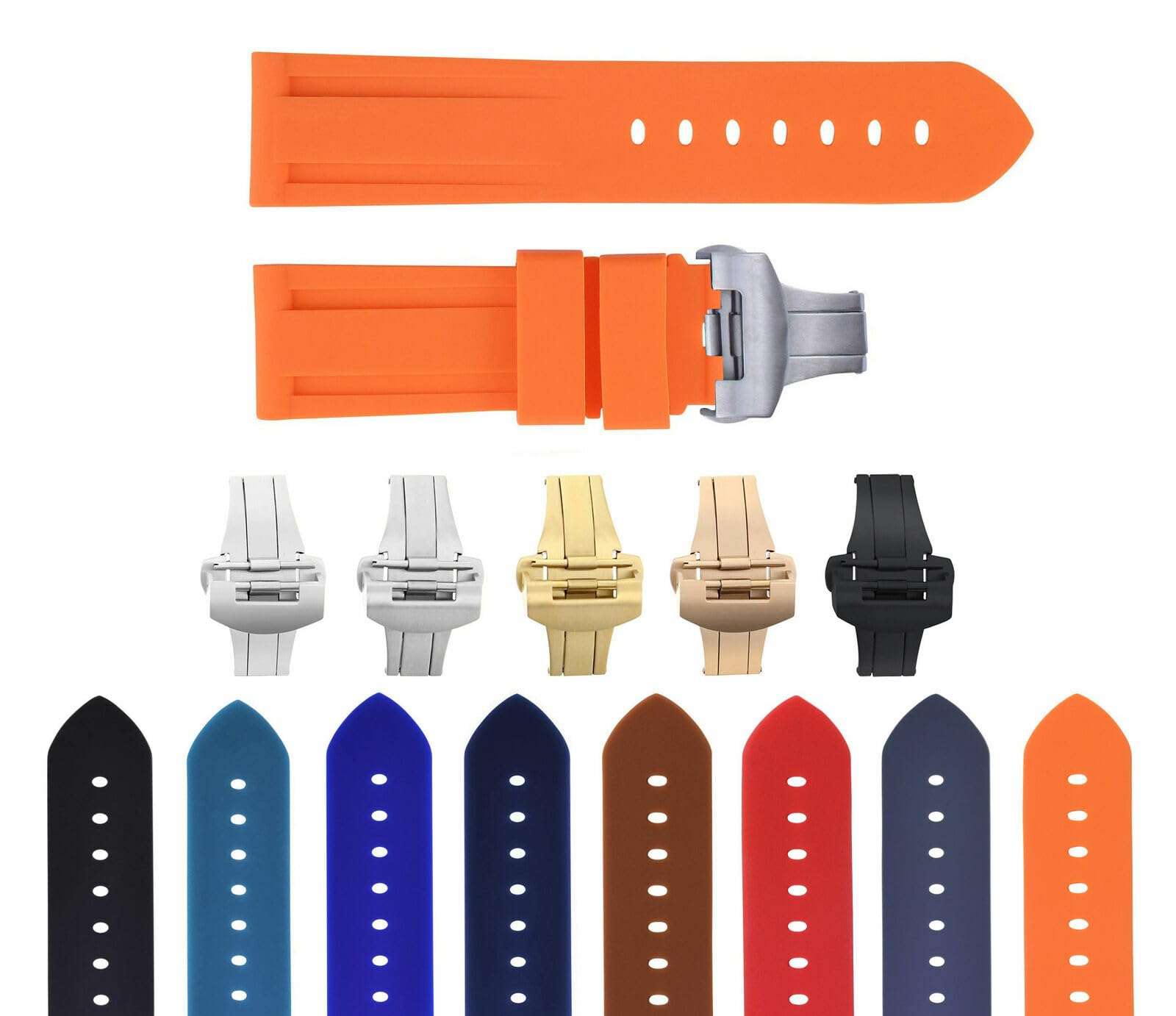 Ewatchparts 22mm - 24mm Rubber Diver Watch Band Strap Compatible With Panerai GMT Marina Luminor Radiomir 1