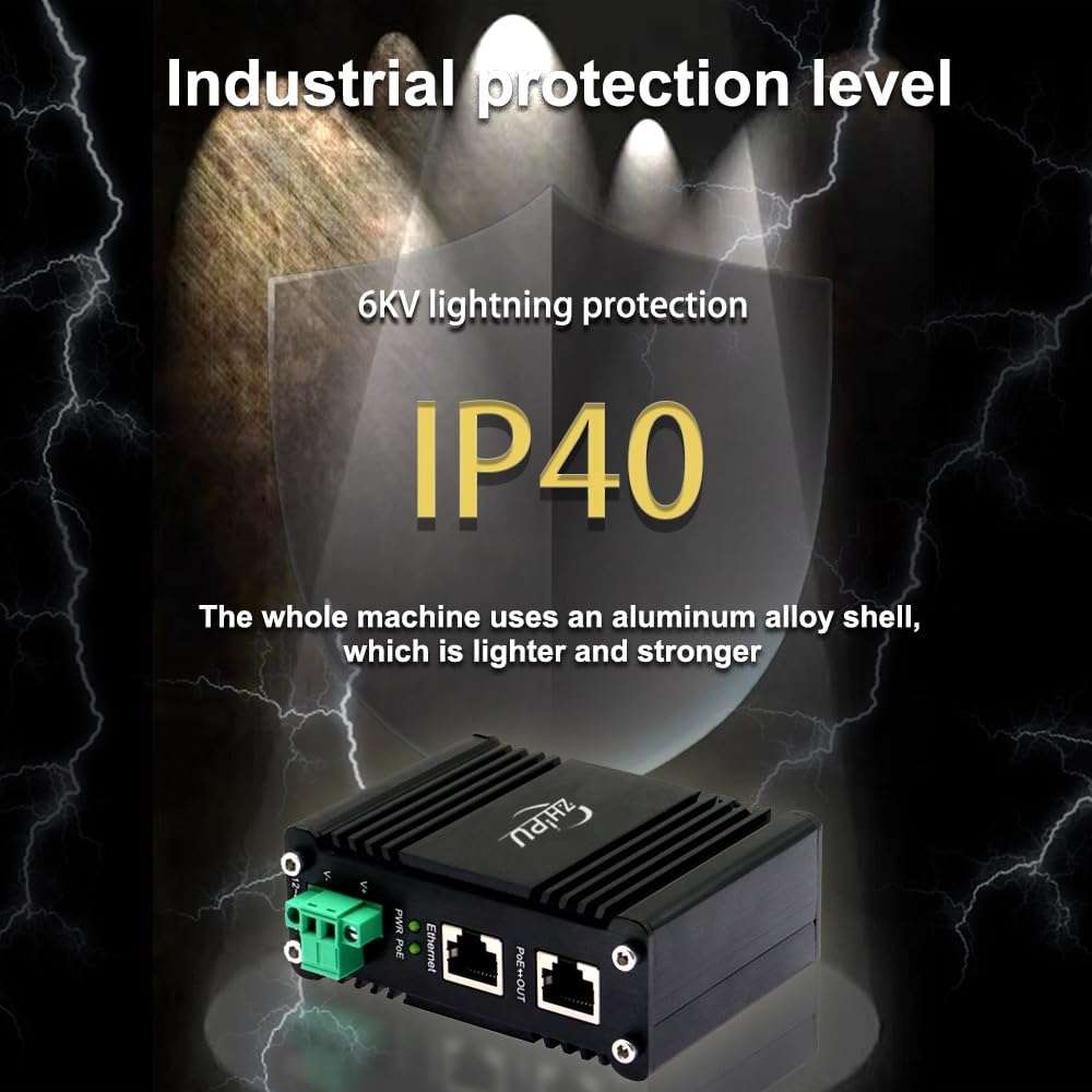Industrial 95W Gigabit PoE++ Injector (IEEE 802.3bt/at) - 12-48VDC Hardened Adapter, DIN/Wall Mount for IP Cameras, Wireless APs, Security Systems & IoT Devices, 10/100/1000Mbps Auto-Sensing 6