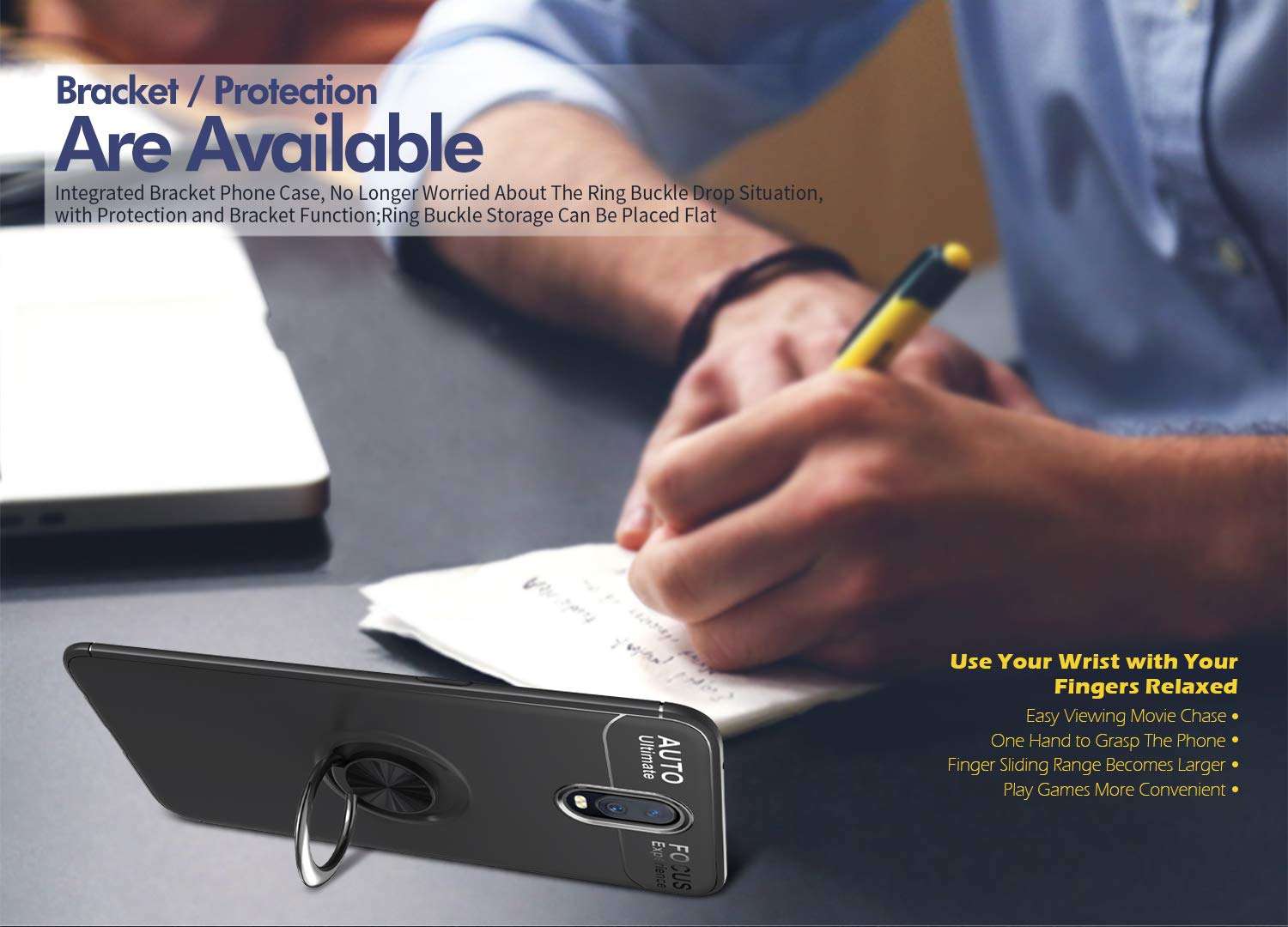 Zouzt OnePlus 6T Case Ultra Slim Cover Case with Ring Holder Kickstand Apply to Magnetic Car Mount Full Protection Case for OnePlus 6T - Black 6