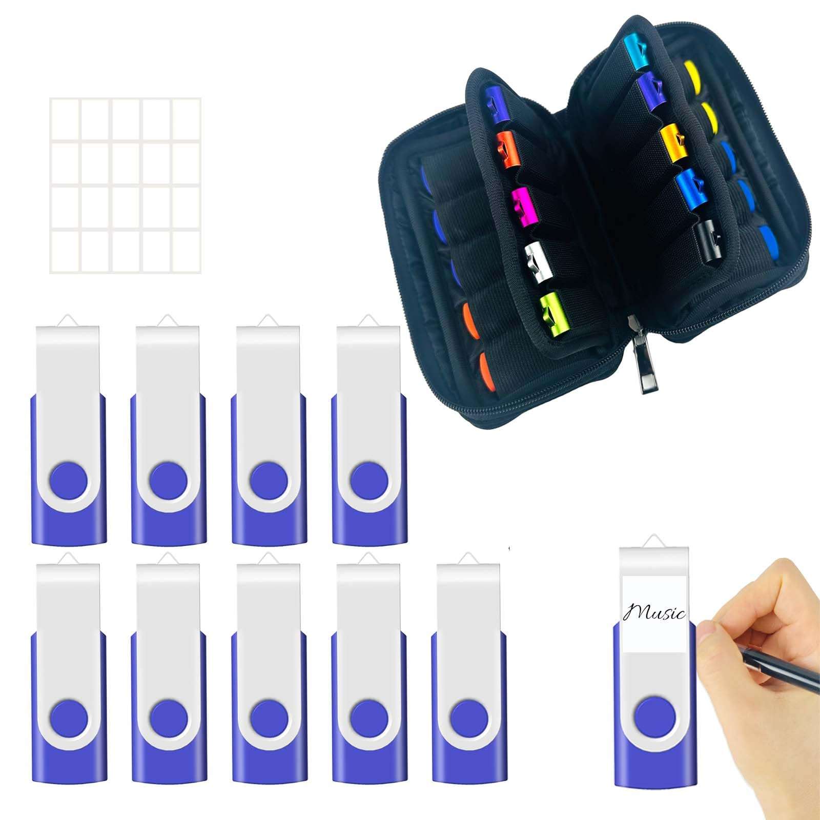 Bundle of USB Case of 20 Slots and 10 Pack 16GB Blue USB Flash Drives USB Holders to Organize 10 Thumb Drives 16 GB 1