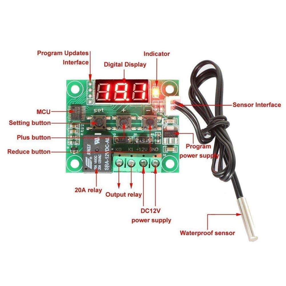 W1209 Combo for DIY Incubator 1PIECE W1209 2PIECE 12V 2A Adapter+4PIECE 3INCH DC Fan+2PIECE Female DC Jake+2SET ALIGATER Crocodile PIN Electronoc Digital Thermostat Sensor 12 Volt Temperature 4