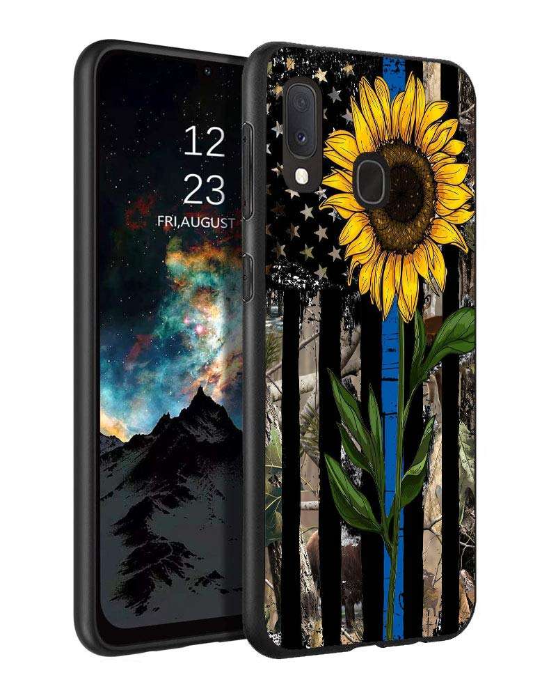Galaxy A10E Case, Galaxy A20E Case, Bosness Premium TPU Slim Shockproof Silicone Protective Case Cover for Samsung Galaxy A10E (2019) / A20E (2019) - Sunflower Thin Blue Line American Flag 1