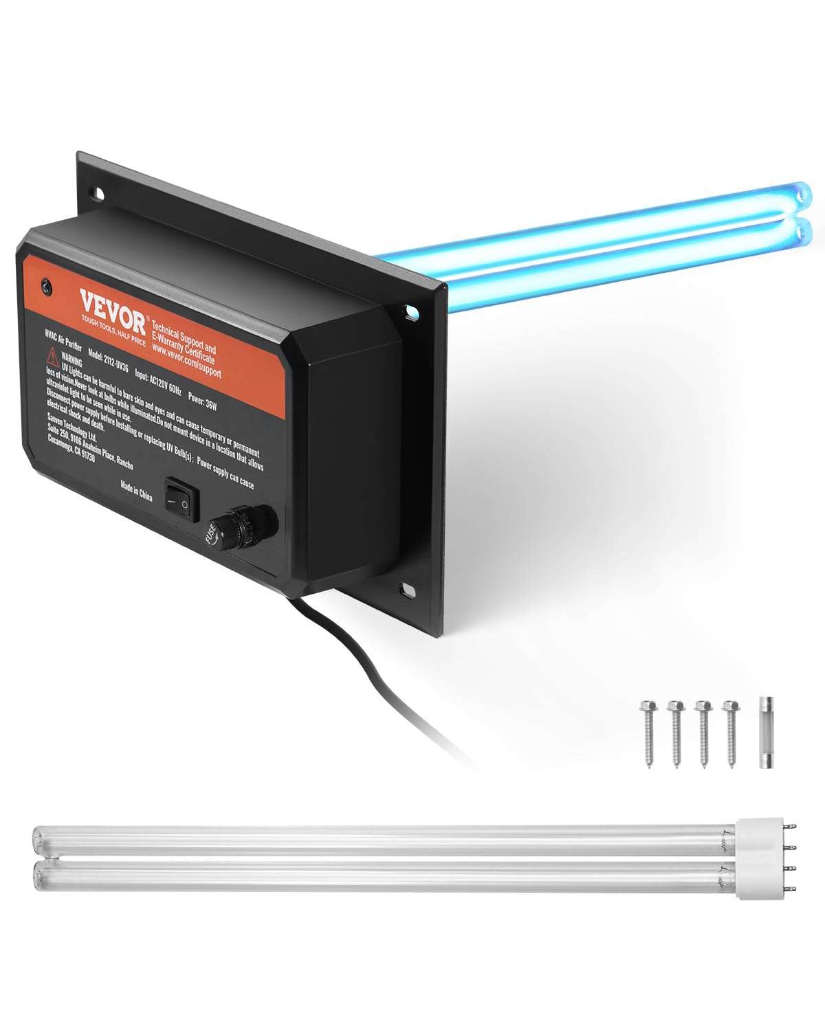 VEVOR HVAC Air Purifier Whole House, 36W 16inch, UV UVC Light in Duct for Ac (Air Conditioning) Duct, Air Scrubber with 1 Replacement Bulb, HVAC UV lights for Ac Systems 1