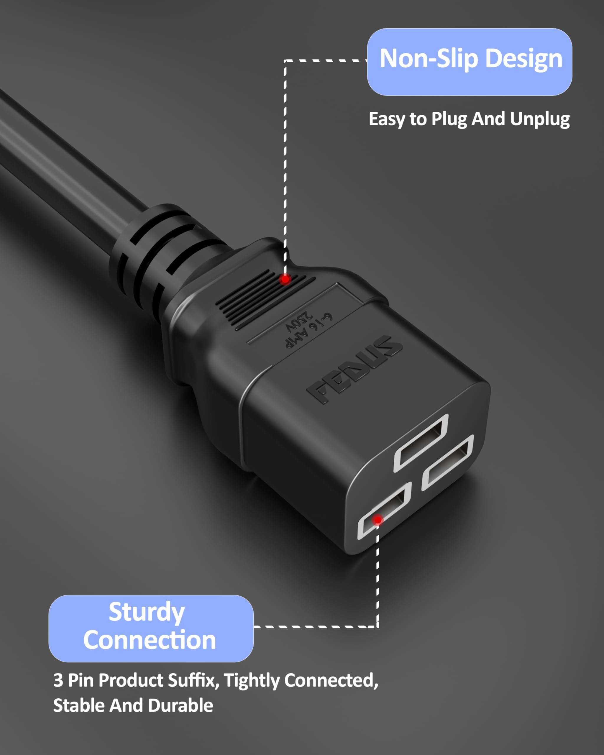 FEDUS AC Power Cord 3 Prong C14 Male to C19 Female 4.9Ft 250V 16A Heavy Duty PDU Power Extension Cable for Computer Printer Monitor Servers/Routers/Network Switches/Blade Server Enclosures/Data Rack 6
