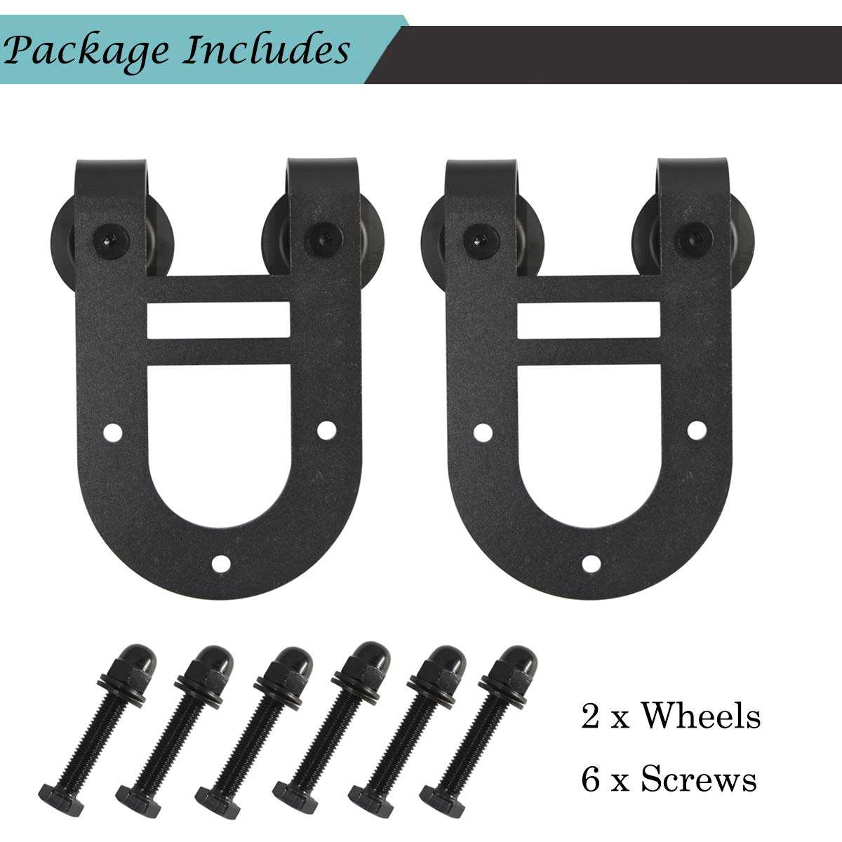 Black U Shape Barn Door Hangers,Smooth and Quiet Furniture Door Rollers,Sliding Door Hareware Wheels Only,Solid Extra Hangers Only 2