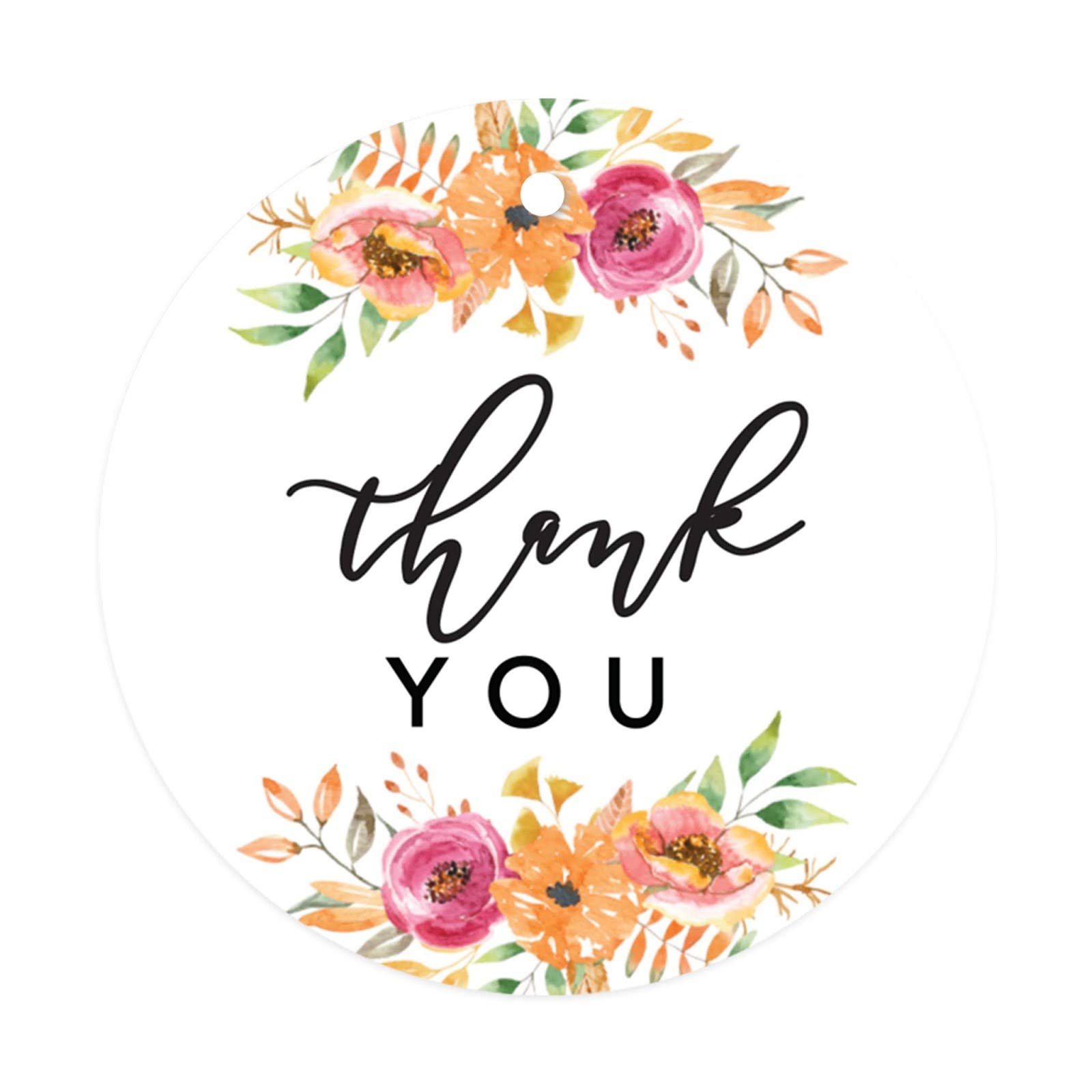 Andaz Press Autumn Fall Watercolor Baby Shower Party Collection, Round Circle Gift Tags, Thank You, Autumn Floral Bouquet Graphic Design, 24-Pack