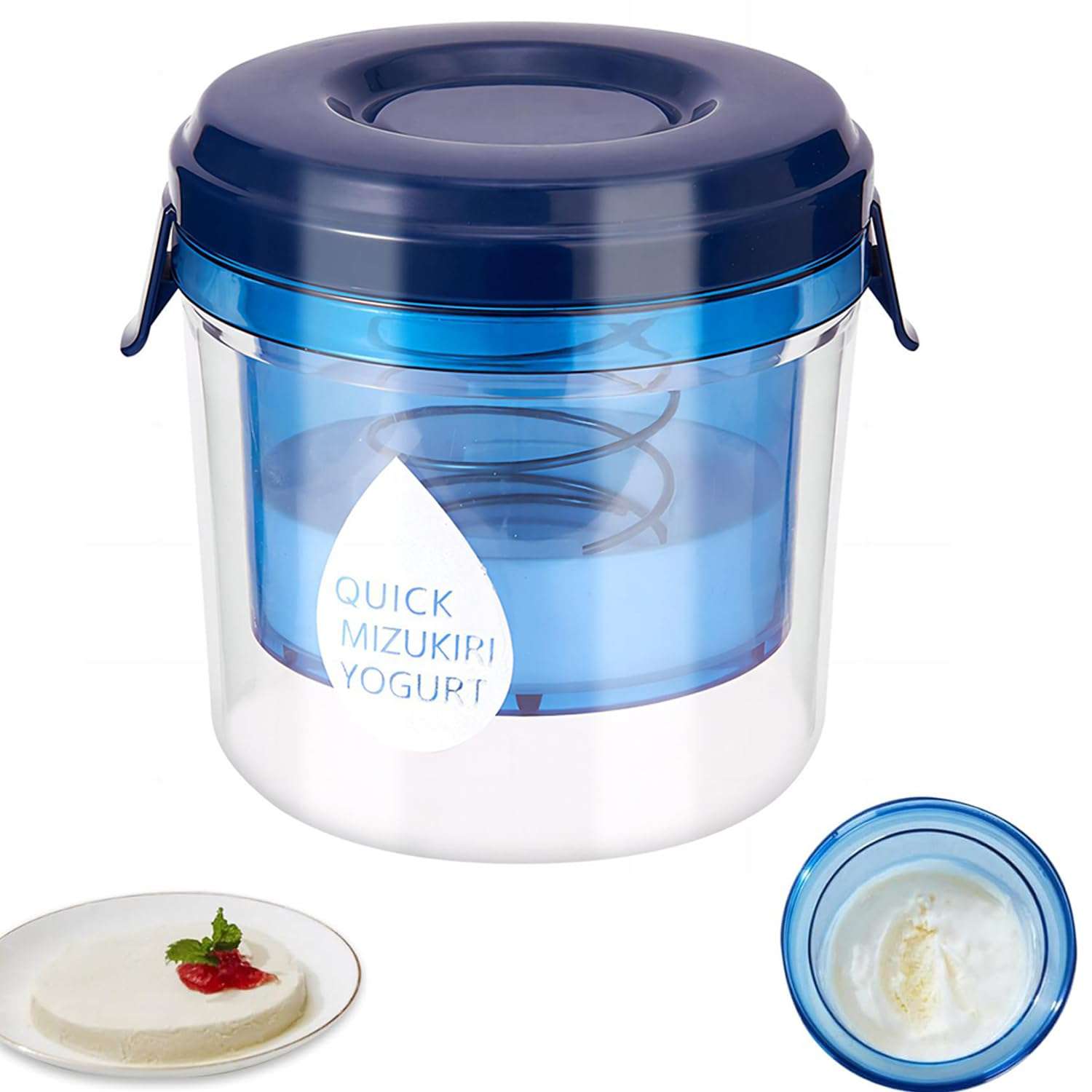 Generic Greek Yogurt Strainer with Lid.Yogurt Filter with Ultra Fine Mesh,to Makes small batches(450g) of Thick Creamy Greek or Coconut Yogurt, 5.12*5.12*5.12inch, Clear and bule 1