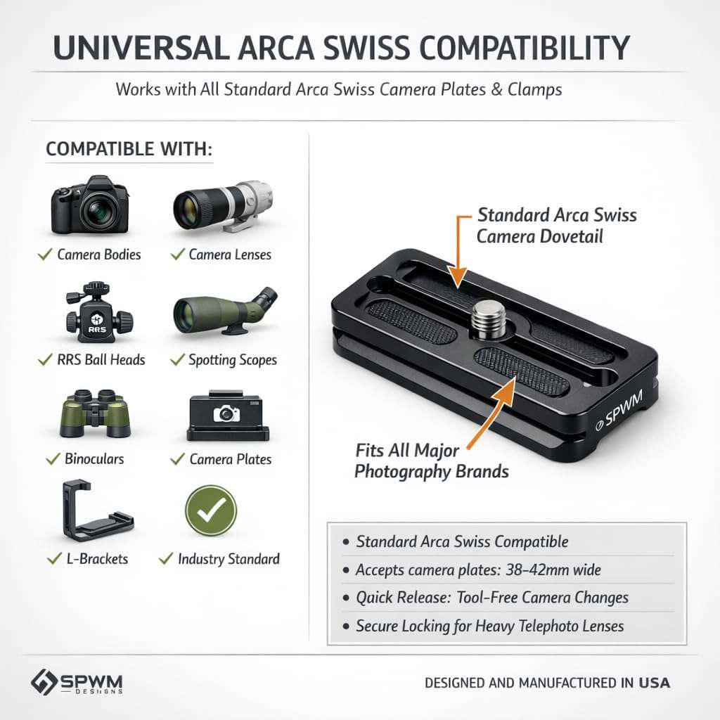 SPWM Ball Head Mount with 1" Riser for BOG DeathGrip Tripod - Photography Adapter with Arca Swiss Plate - Camera Equipment System - Designed and Manufactured in USA 4