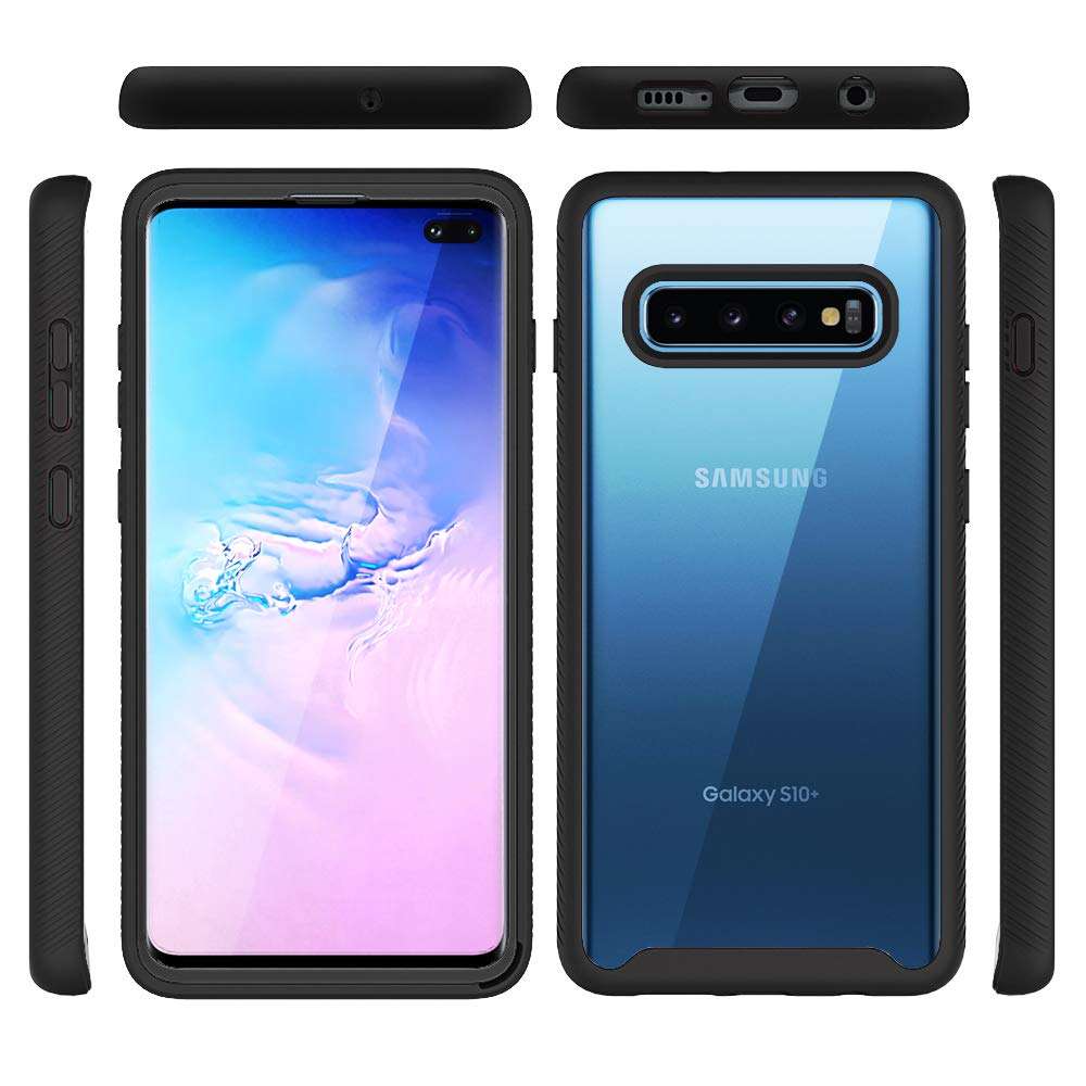 for Samsung Galaxy S10 Plus Case Clear Back Heavy Duty Built in Frame Full Body Case Rugged Hybrid 9H Tempered Glass kit [VVUPIC] -Support Fingerprint Unlock Sensor Position- 3