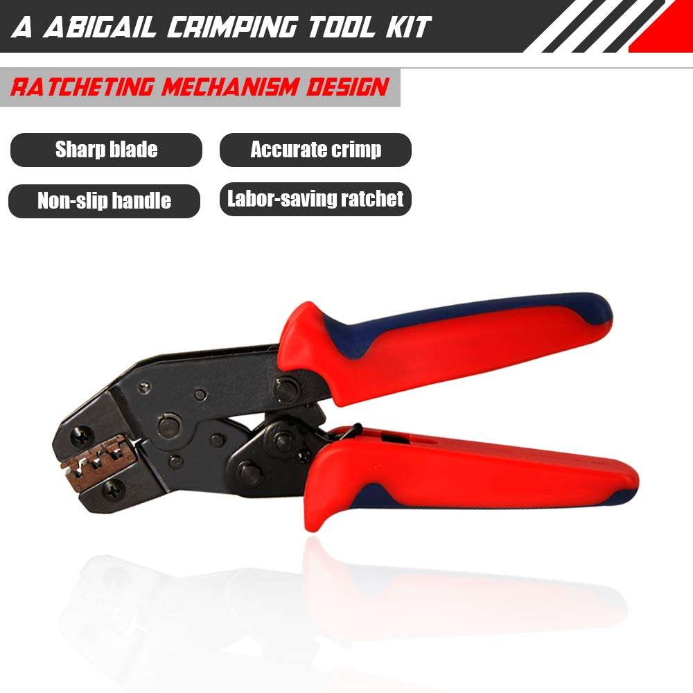Wire Terminals Crimping Tool Kit, Self-Adjusting Automatic Ratcheting Wire Terminals Crimper Tool AWG22-16 (0.5-1.5mm²) with 300PCS Male and 300PCS Female Spade Connectors 5