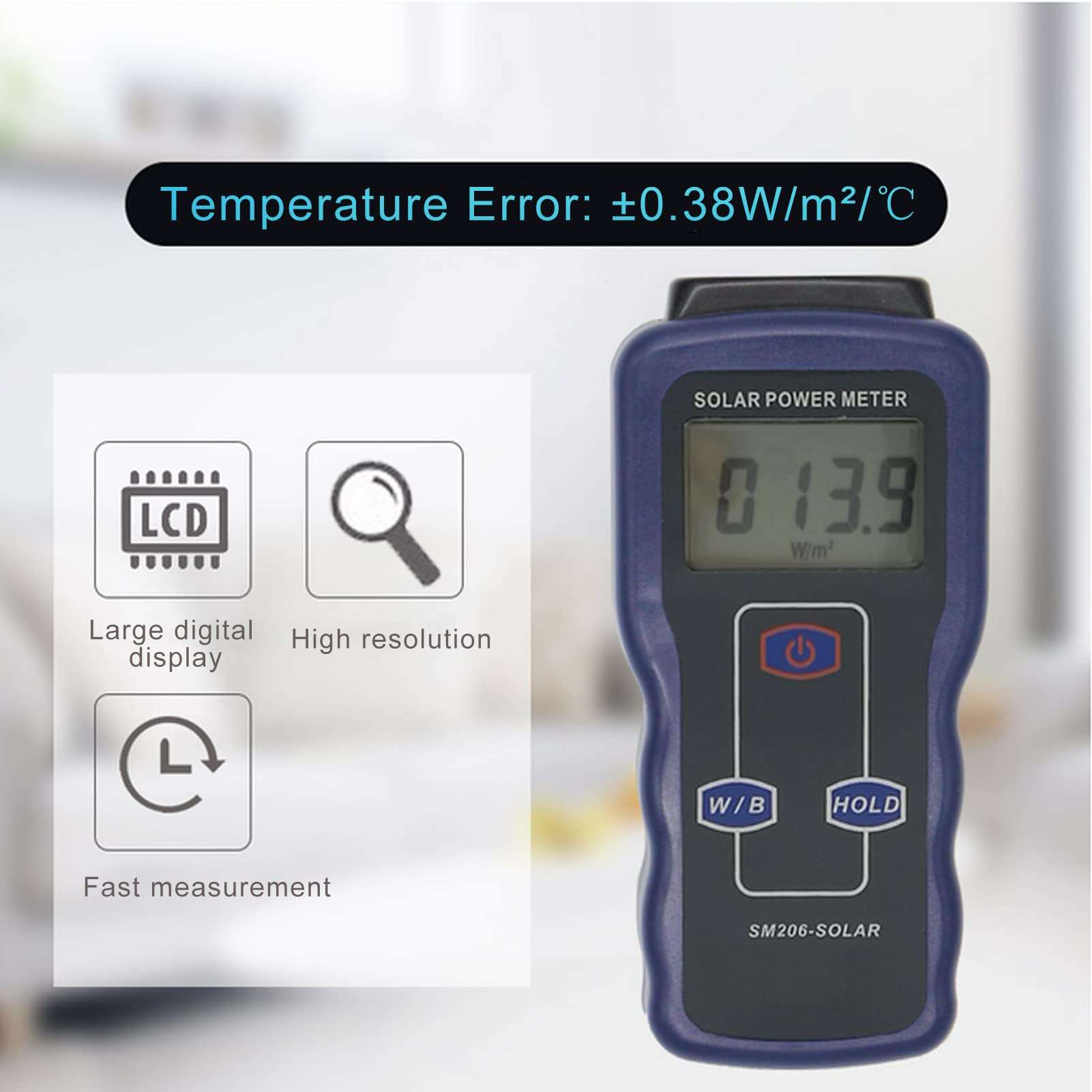 Digital Solar Power Meter, Digital Solar Energy Meter Sun Light Energy Measuring Tester Sun Light Radiation Testing Instrument Digital High Precision 2