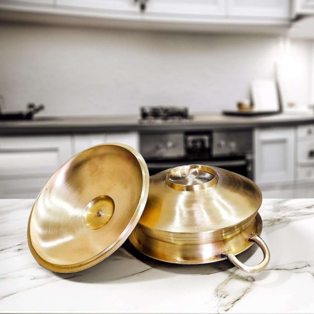 PTAL NAGRI Brass Matt Handi For Cooking | Patila | 1.250 Kg - 750 ml | Biryani | Set With Lid | | Matt Tapeli | Bhagona | Matte Pital Ka Handi | Tope | Set of 1,Polished 5