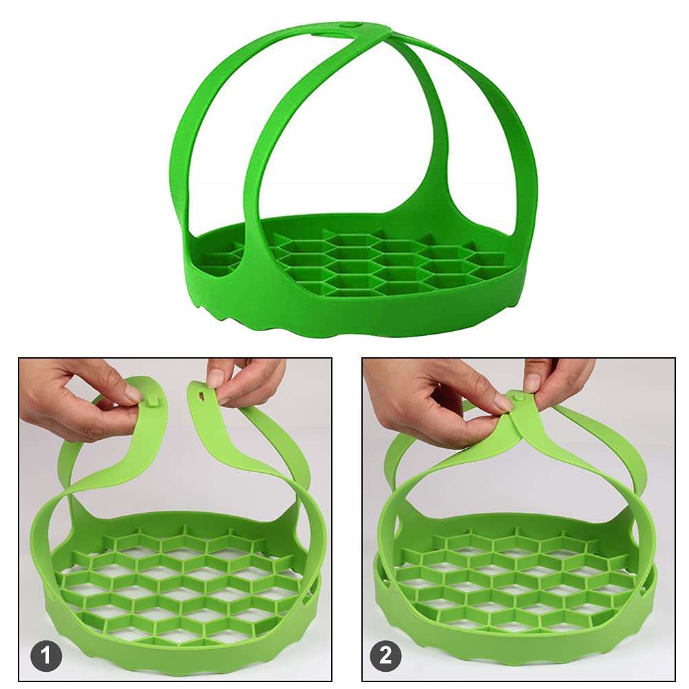 Silicone Sling Lifter, Cooker Sling With Handles Cooling Drying Rack Bakeware Sling Egg Steamer Rack for Cooking, Roasting, Drying(COLOR:Green/8 Inch) 4