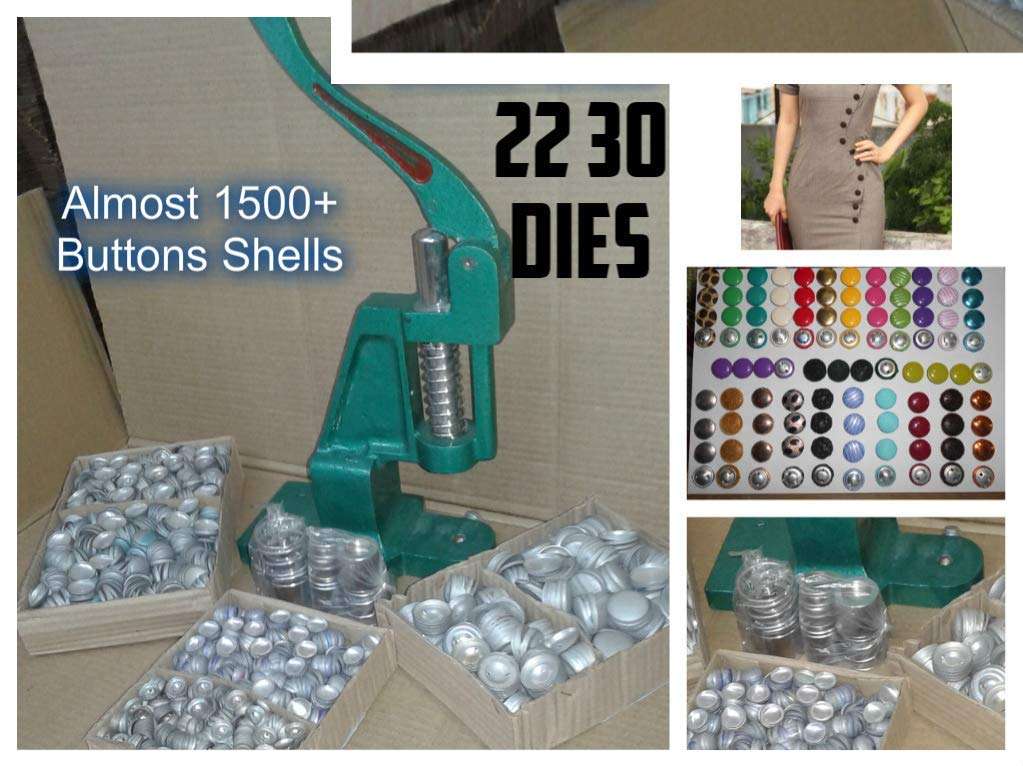 M Fabrics Stock Clear Deal Fabric Heavy Button Maker Making Machine Kit + Imported Dies 2 Dies (22/30 No) + 2000 Shells + Demo Cd Code 114 3