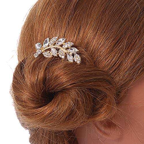 Small Bridal/Wedding/Prom/Party Gold Plated Clear Crystal Leaf Hair Comb - 50mm 5