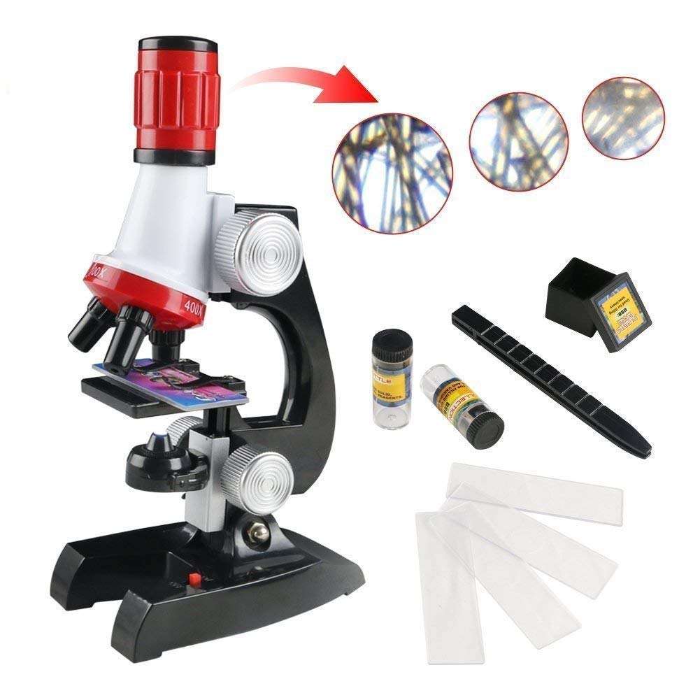 HS Enterprise Science Kits with Slides Educational Beginner Microscope Kit with LED 100X 400X and 1200X Magnification for Kids Students (Microscope) 1