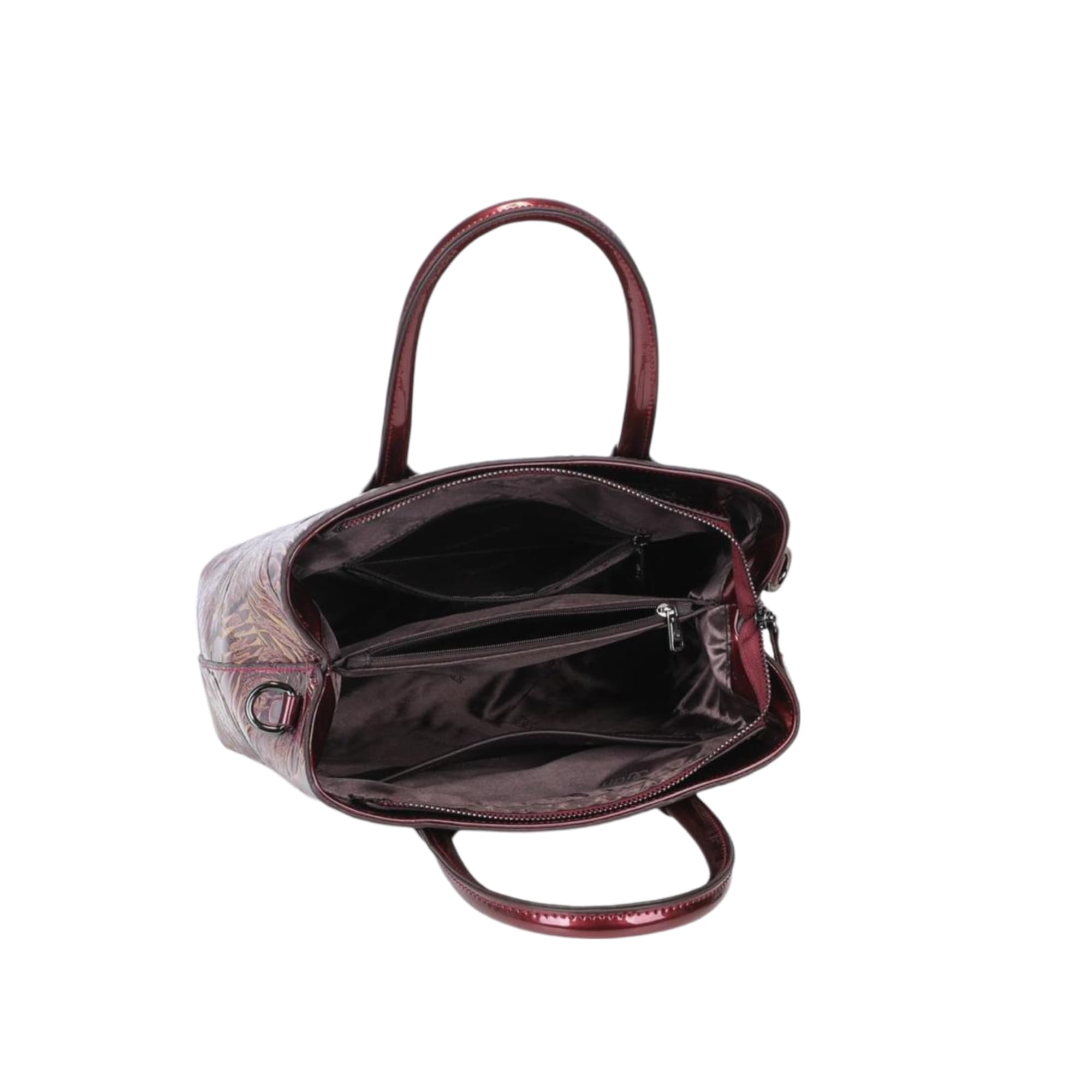 DAZZLE Floral Embossed PU Leather Handbags with Fancy Embroidery, Long Belt, Zipper Closure, Satchel Style, for Women Gold Red 1