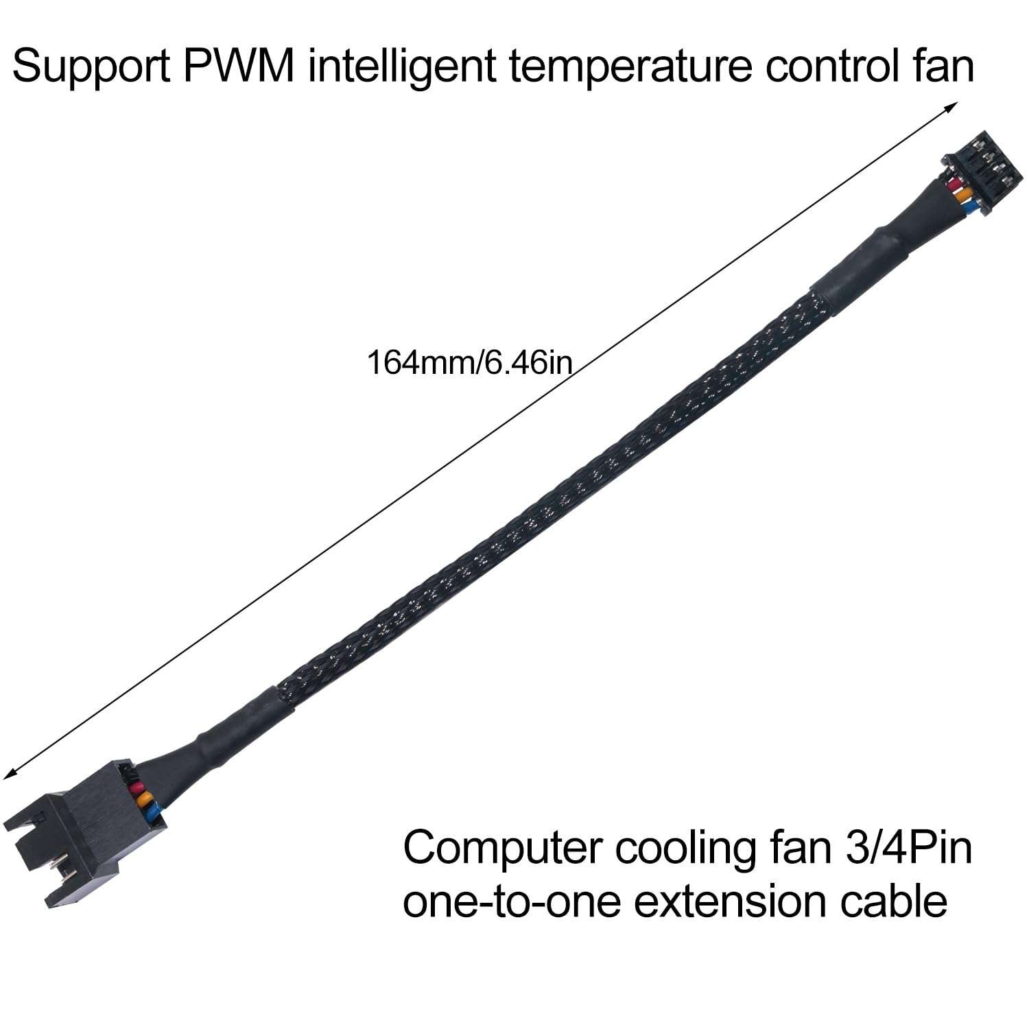 LUORNG 2PCS Black Braided Mesh Fan Cable Graphics Card PWM Pure Copper Fan Adapter Cable 4Pin to Universal 3Pin 4Pin 15cm Long Fan Adapter Cable 4