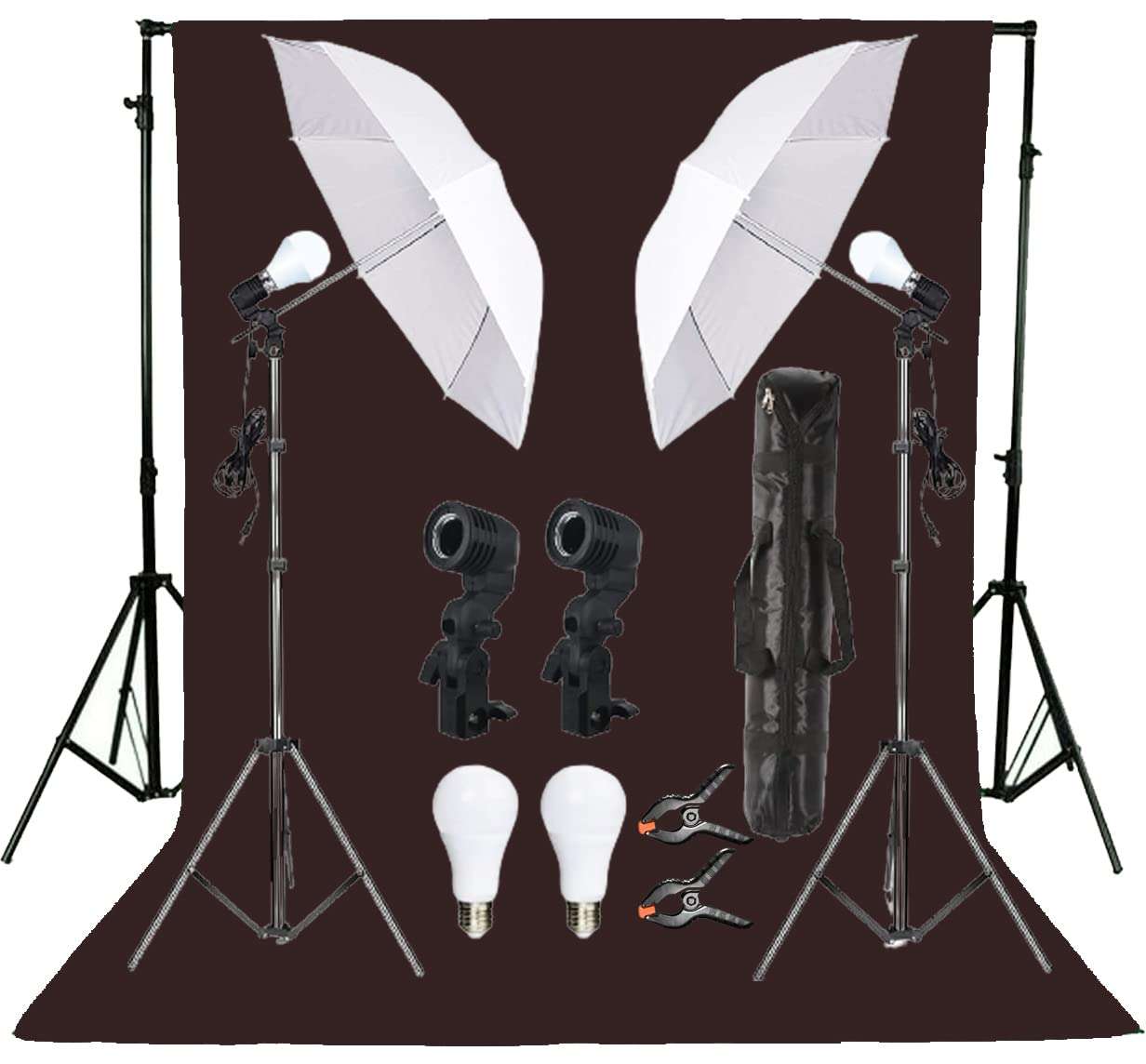 Giftmax Single Holder Umbrella Lighting Kit with Umbrella Studio Light with Backdrop Cloth Screen Photo Background Backdrop Stand Support System (Single Holder Kit + Dark Brown Screen) 1
