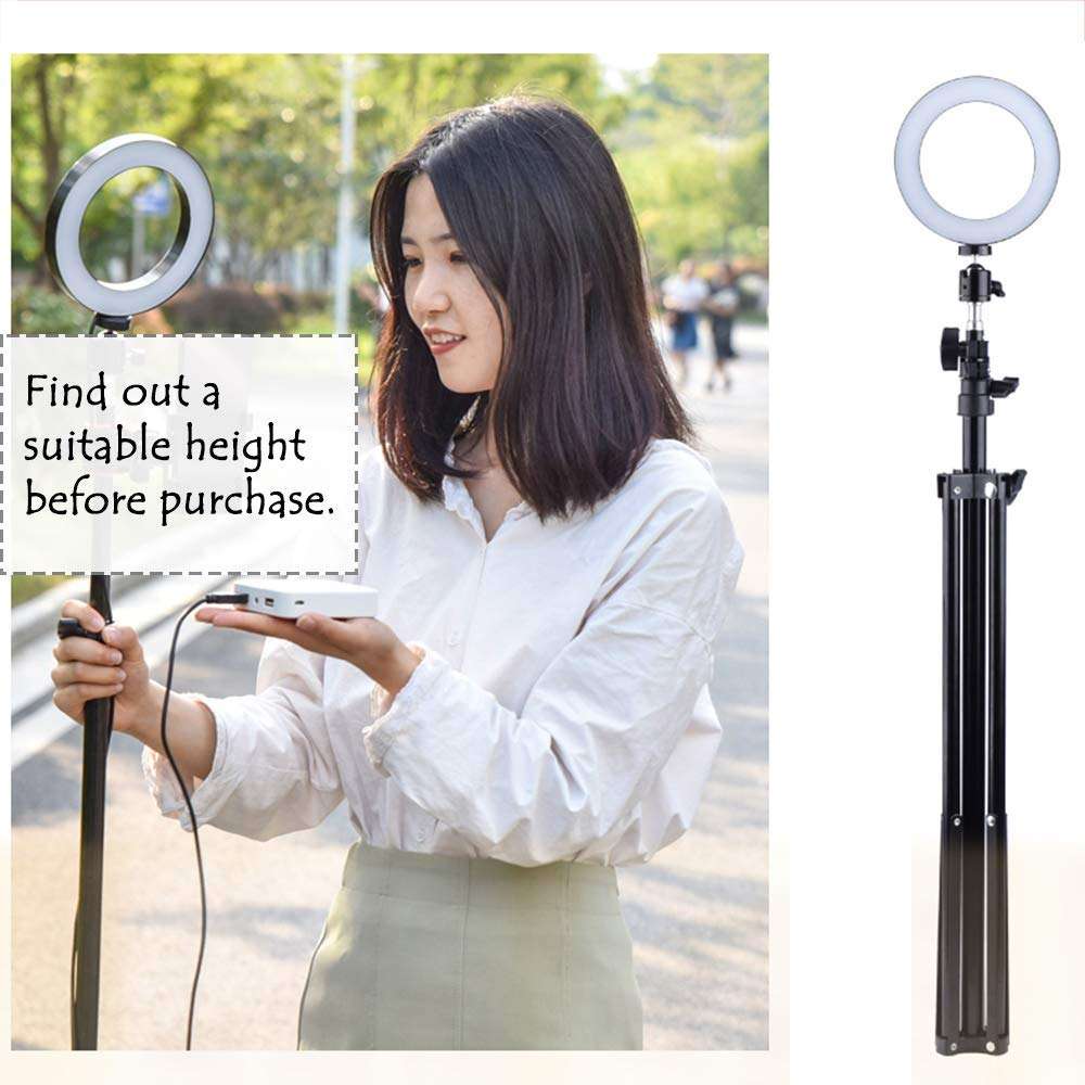 6inch Ring Light with Stand, Dimmable 3-Colors Standing Floor Light for Vlogging YouTube Video Selfie Makeup, USB Powered, 160cm Stand 2