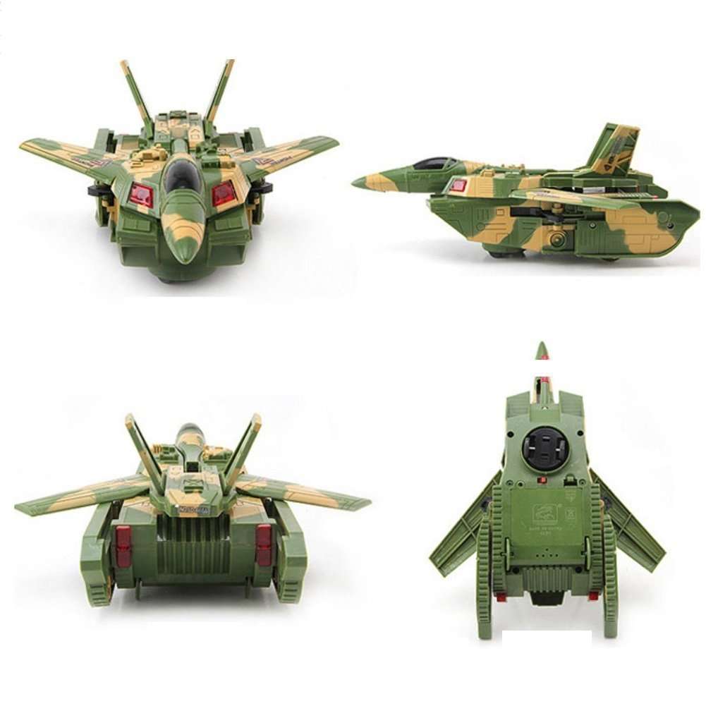 JIADA 2 in 1 Convertible Plastic Tank and Jet Fighter Airplane Toy with Lights and Shooting Music 4