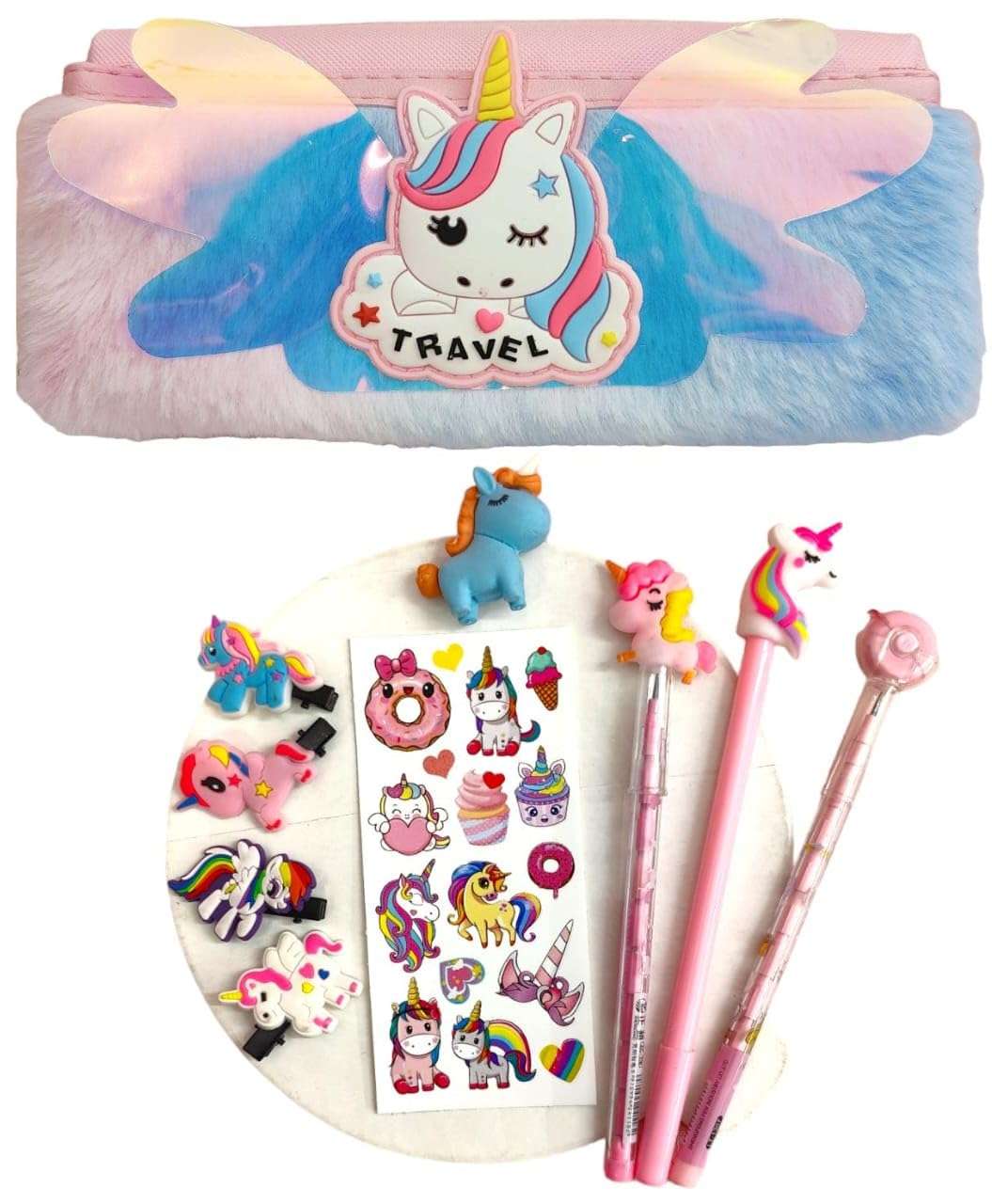 TERA 13 Unicorn Stationery Pouch Combo for Girls, Unicorn Pencil Pouch for Kids, Pen Pencil Eraser Kit for Girls Return Gifts for Girls Unicorn Birthday Gifts Stationery Set (Pack of 7 Items) 1