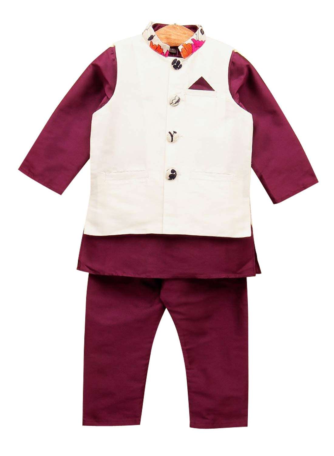 A.T.U.N. All Things Uber nice Boy's Solid Regular Pyjama Jacket Set (BJKP_Wine-Ivory 7-8 Years) 1