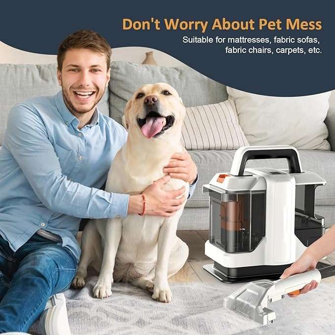 BLURISM Pet Vacuum Cleaner, Slippery Hair Removal Cleaning Dog and cat Hair Grooming Brush Handheld Portable Carpet Washer Vacuum Cleaner Spot for Sofa and Car Carpet Cleaner Machine 3