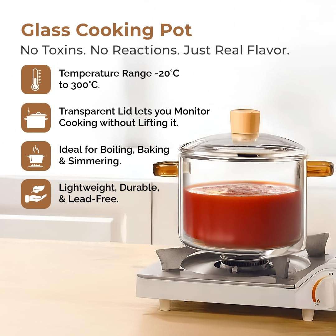 Home Essentials Borosilicate Glass Casserole Pot with Lid | 3.5 Litre Cookware | Heat-Resistant, Gas Stove Safe, Durable Glass Cooking Pot for Kitchen (17cmX15cm) 5
