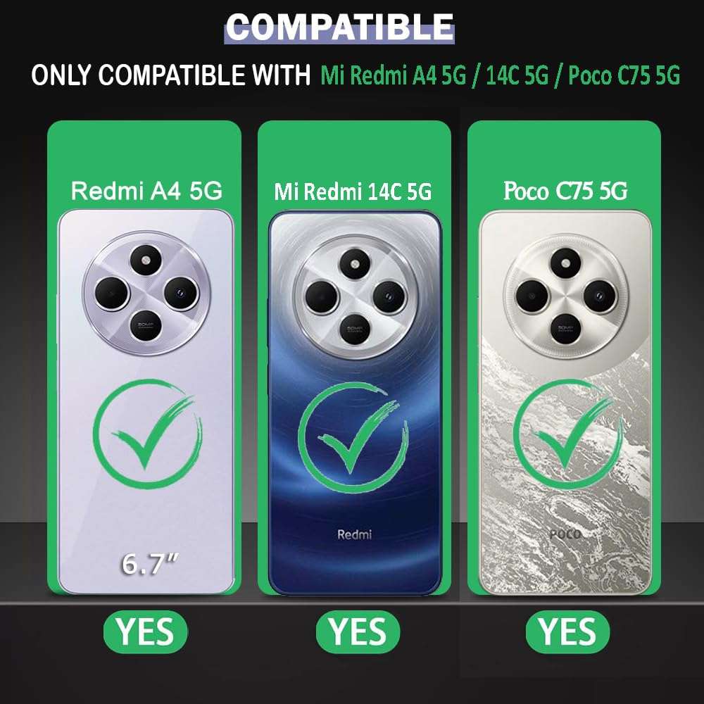 Casotec Shockproof Case for Mi Redmi A4 5G/14C 5G/14R 5G/Poco C75 5G/M7 5G | Full Camera Protection | TPU Flexible Back Cover for Mi Redmi A4 5G / 14C 5G / 14R 5G / Poco C75 5G / M7 5G (Matte Black) 3