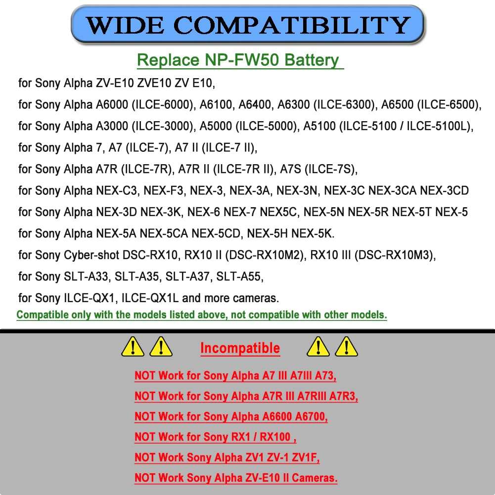 Gonine NP-FW50 Dummy Battery with D-TAP Port, Compatible with Sony Alpha ZV-E10 ZVE10 A6400 A6000 A5100 A6100 A6300 A6500 A7 A7II A7S A7SII RX10 II IV Cameras. 3