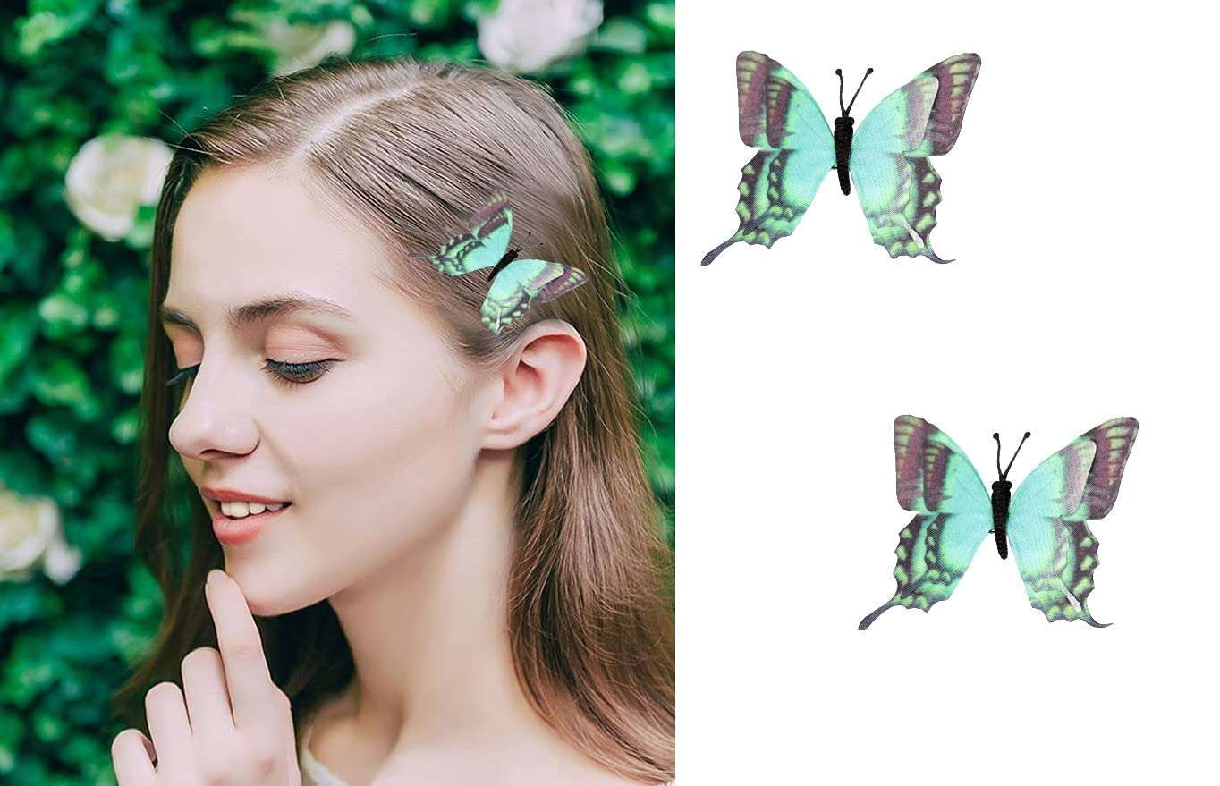 Glan 2 Pieces Butterfly Hair Claw Clips Butterfly Snap Hair Clips for Baby/Teens And Women Hair Styling Accessories (Multicolor) (M10)