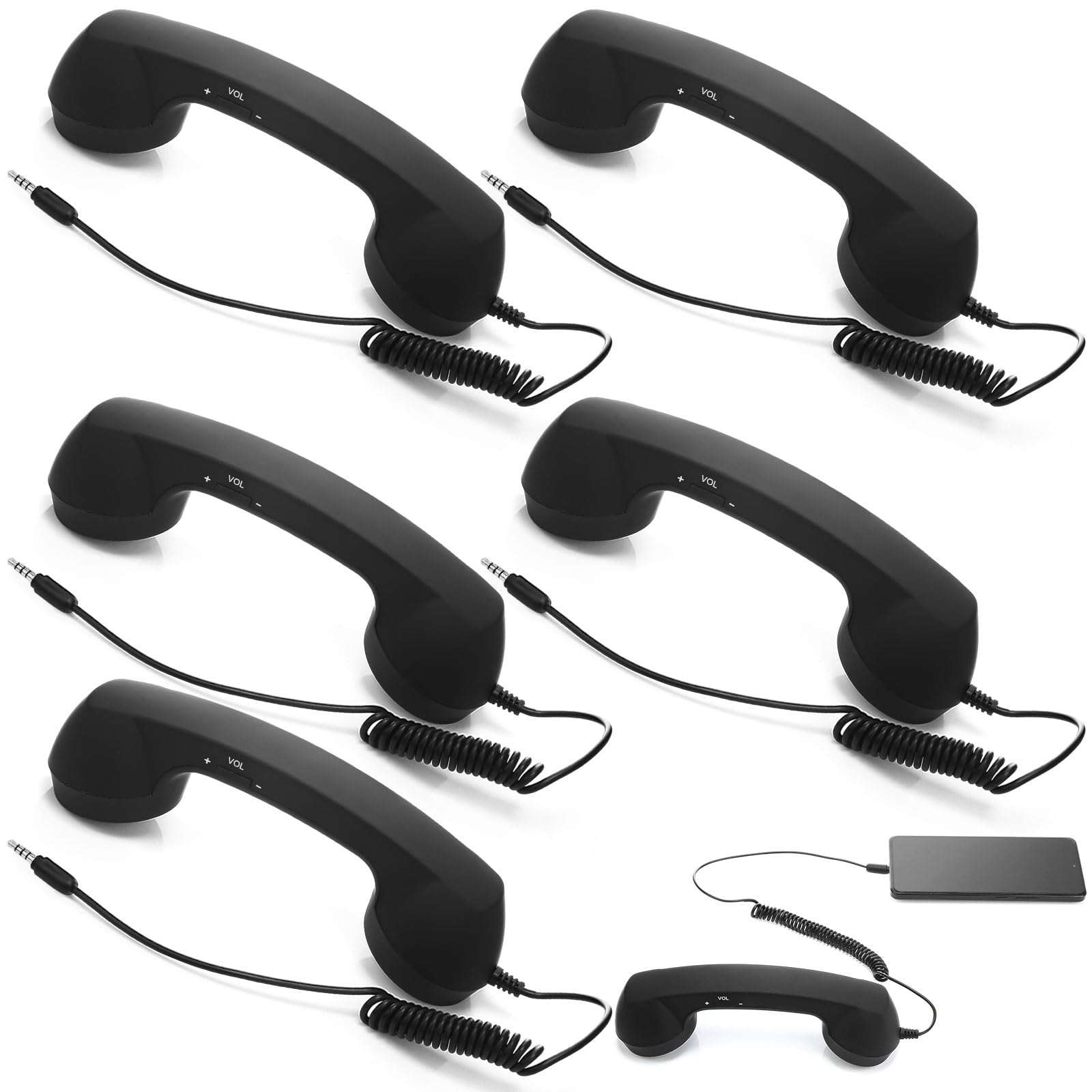 Kingdder 6 Pcs Retro Cell Phone Handset Black 3.5 mm Telephone Handset for Mobile Old Pad Headset Handheld Receiver 1