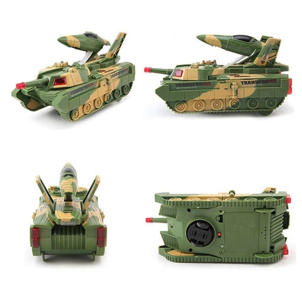 JIADA 2 in 1 Convertible Plastic Tank and Jet Fighter Airplane Toy with Lights and Shooting Music 3