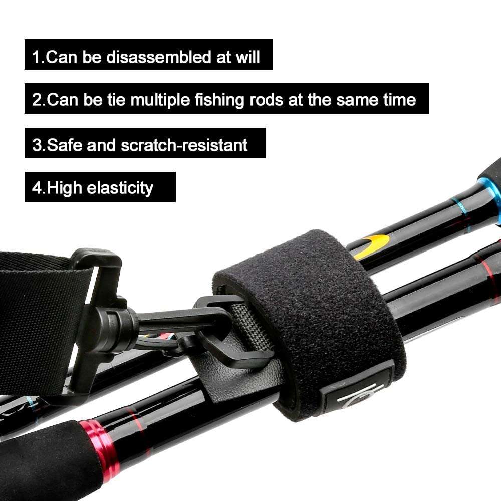 DONQL Fishing Rod Holder Belt, Durable Fishing Rod Carry Straps Adjustable Length 30-54 Inch Fishing Poles Holder Strap Rod Shoulder Belt Travel Tackle Carrier for Freshwater Saltwater, Black 3