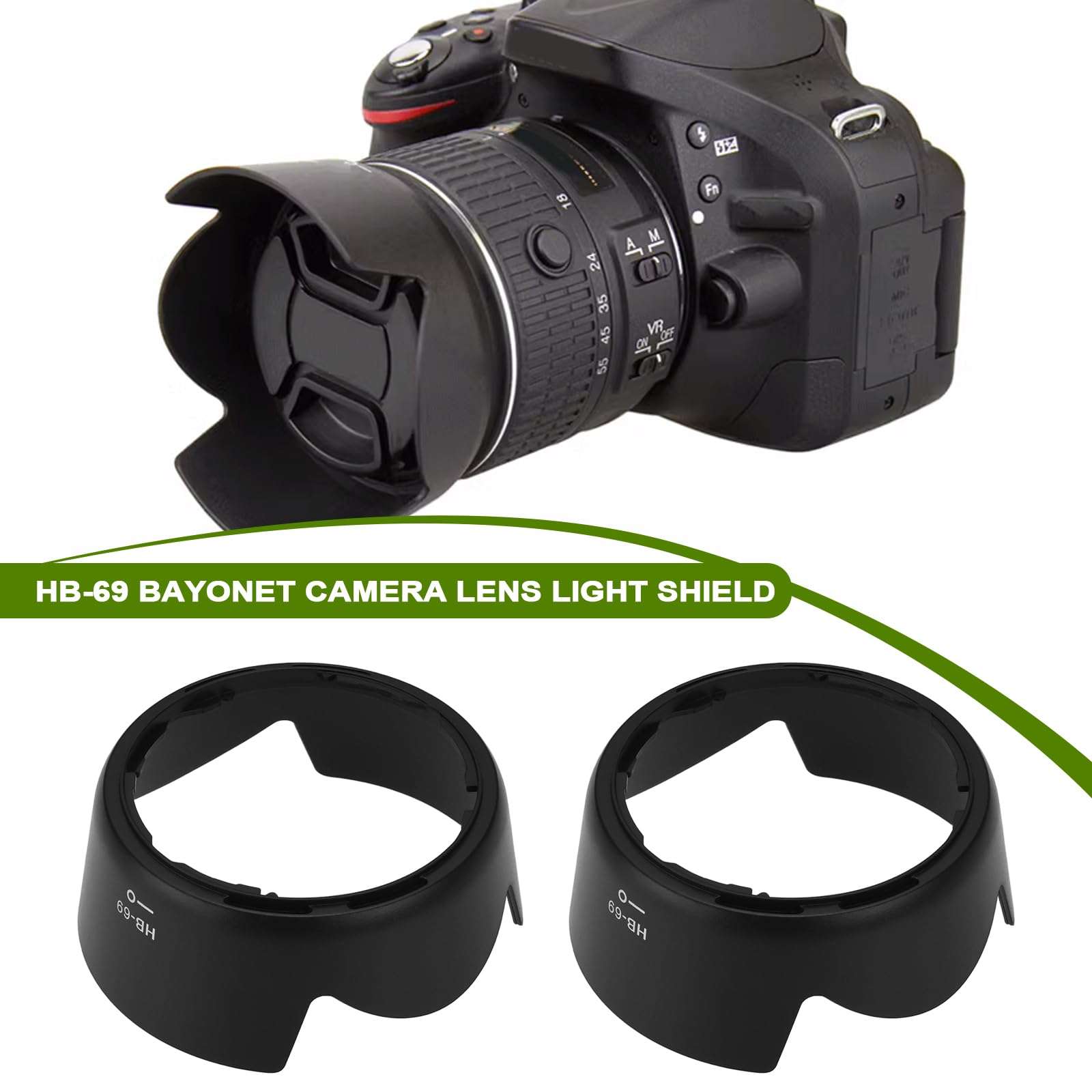 Be In Your Mind 2pcs Camera HB-69 Lens Hood Plastic Sunshade Rainproof Cover Compatible with Nikon AF-S DX 18-55mm f/3.5-5.6G VR II D3200 D5200 Lens 3