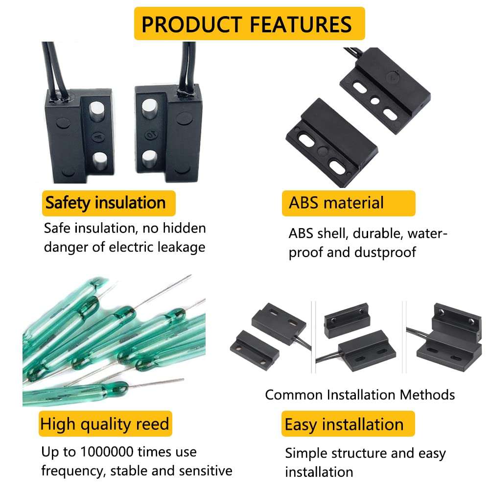 Magnetic Reed Switch,Normally Closed NC Waterproof Magnetic Switch,Micro Alarm Reed Switch 10W 100v 0.5A Magnetic Door Sensor Switch to DC 5V 12V 24V Lights（2 Pack） 4