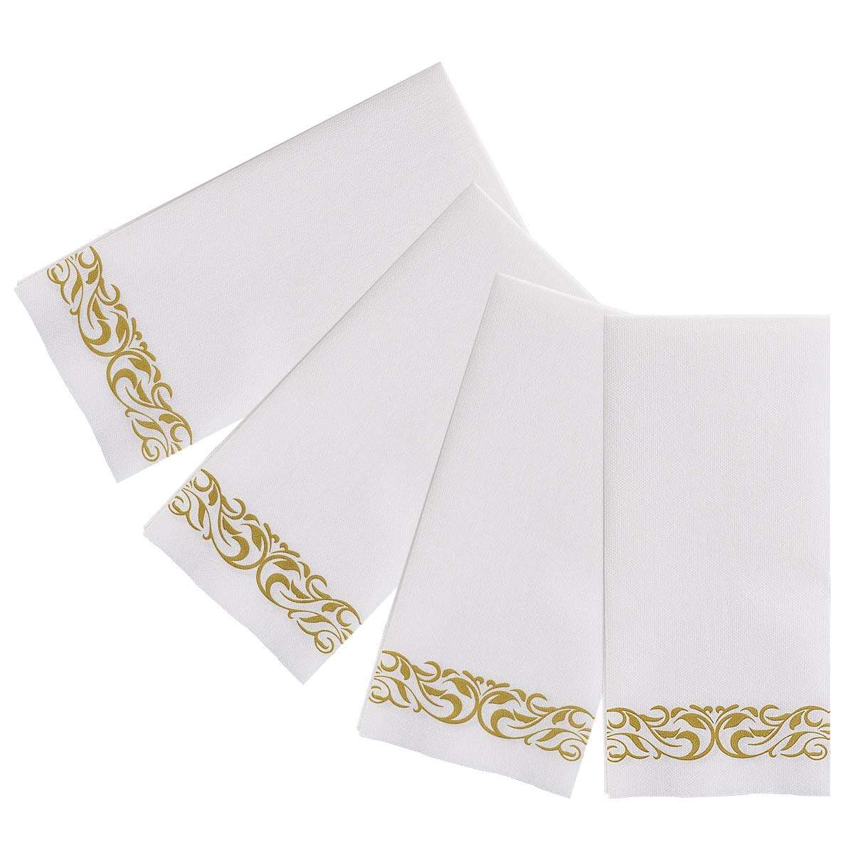 200 Disposable Guest Towels Soft and Absorbent Linen-Feel Paper Hand Towels Durable Decorative Bathroom Hand Napkins Good for Kitchen, Parties, Weddings, Dinners or Events White and Gold 6