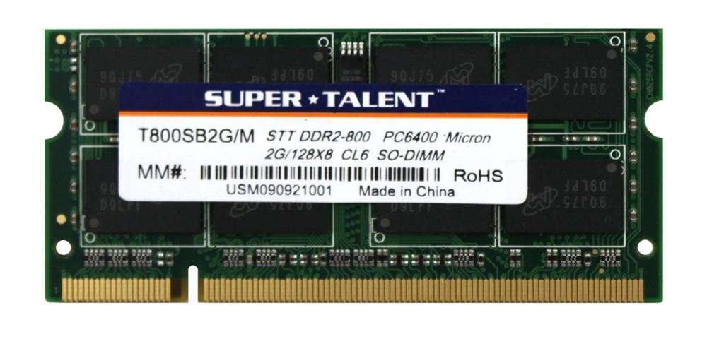 Super Talent DDR2-800 SODIMM 2GB/128x8 Micron Chip Notebook Memory T800SB2G/M, Bulk