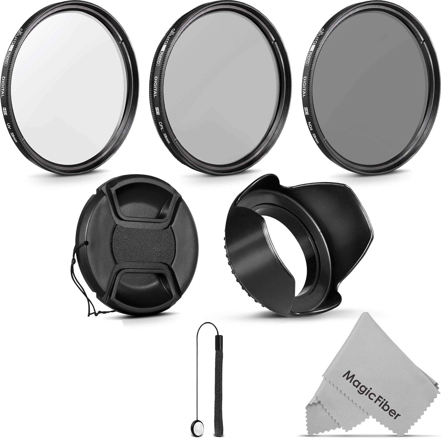 58MM UV CPL ND4 Lens Filter Kit and Accessory Set for Canon Rebel T5i T6i T7 T7i T8i EOS 80D 90D