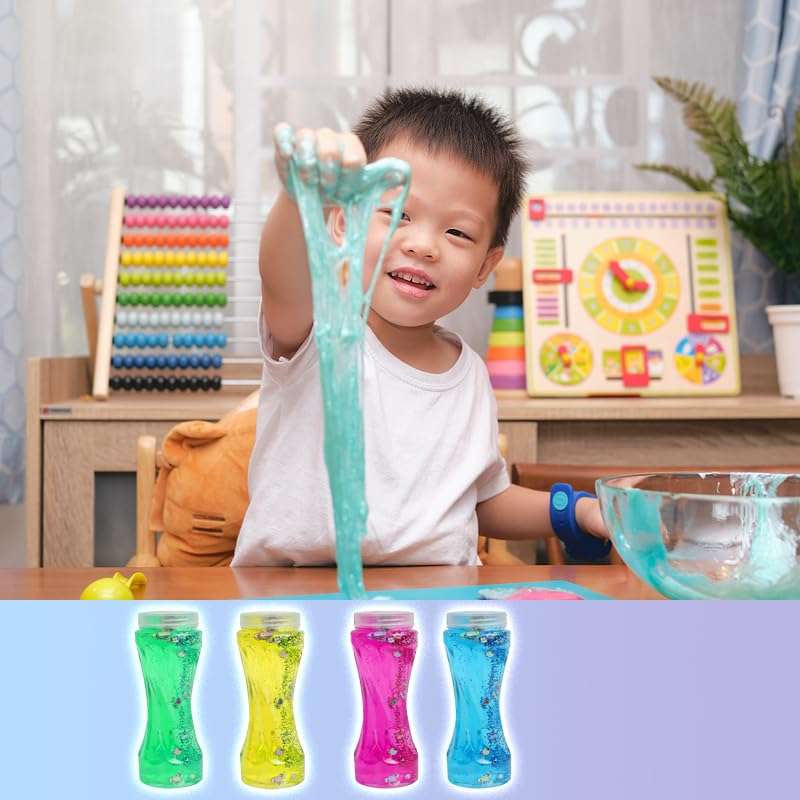 NEEYATI Neon Colored Fruit Scented Slimy Slime Gel Jelly Set Kit Air Dry Magical Crystal Clay Putty Toy Kit for Girls Boys Kids Slime 3