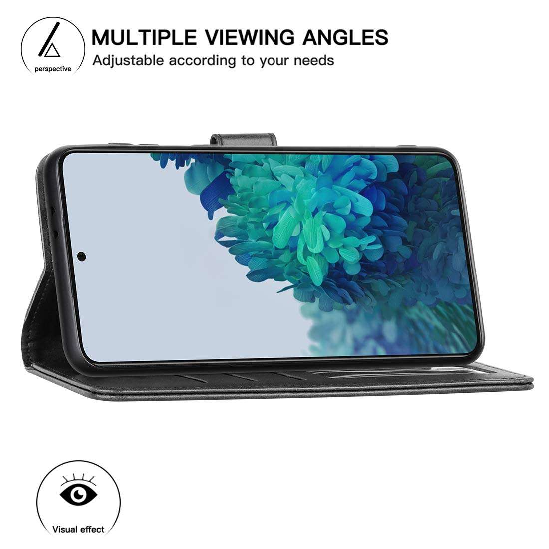 DDJ case for Samsung Galaxy S21 Plus 5G 2021,Cover Flip TPU&PU Leather Case with Kickstand, Multi-Function Magnetic Suction Strong Closure Wallet Phone Case for Galaxy S21 Plus 5G (Black) 2