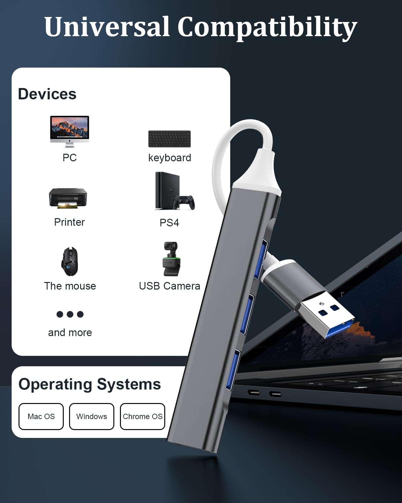 juapyes Mini USB Hub Extensions, 4 Port USB 3.0 Expander, USB 2.0 Hub, 4 in 1 USB Splitter, Ultra Slim Portable Data Applicable for Laptop, iPad Pro, MacBook, Mac, Notebook PC Grey 3