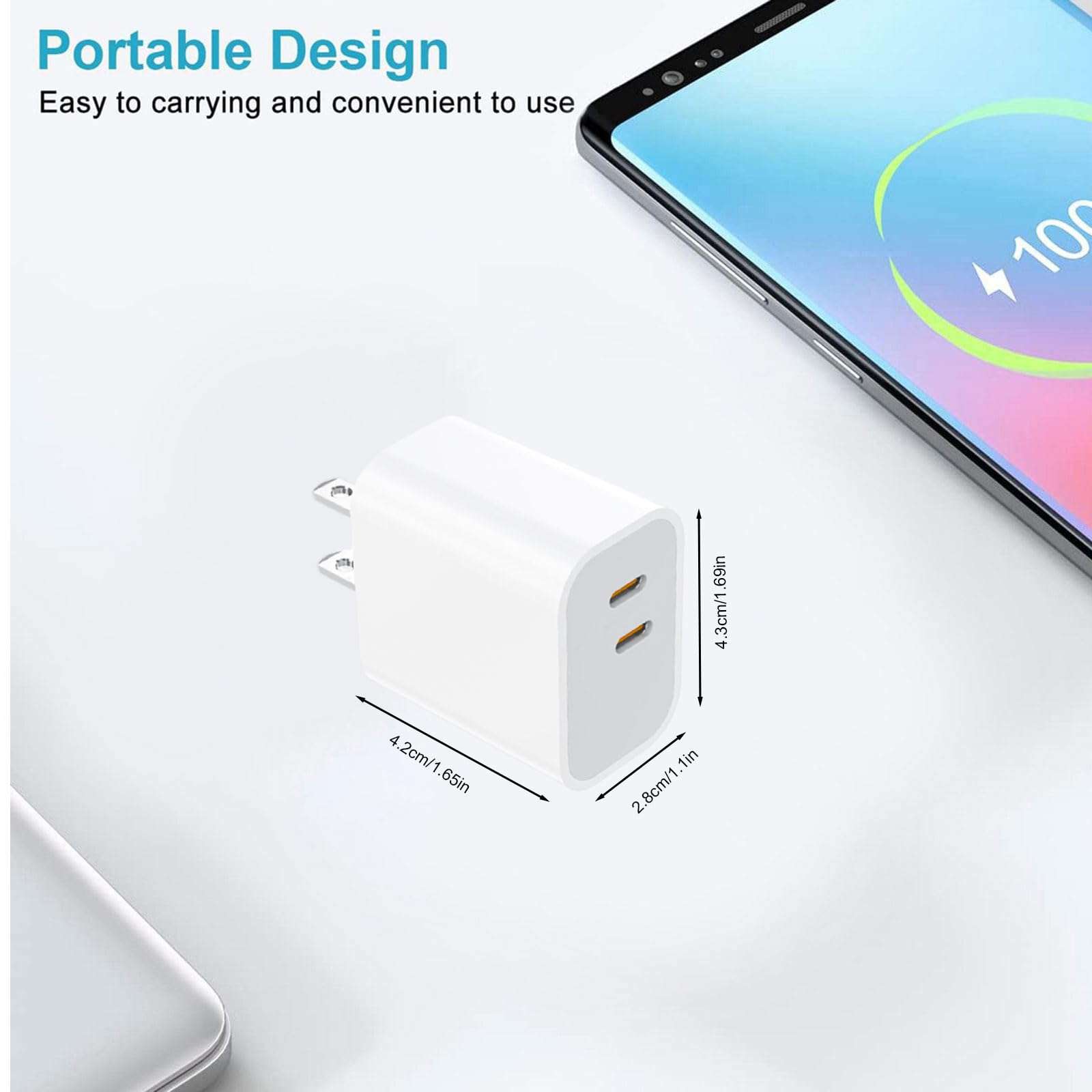 30W Dual USB-C Wall Charger 4-Pack, Compact Portable Charger for USB-C Devices and Compatible with iPhone 17/16/15 4