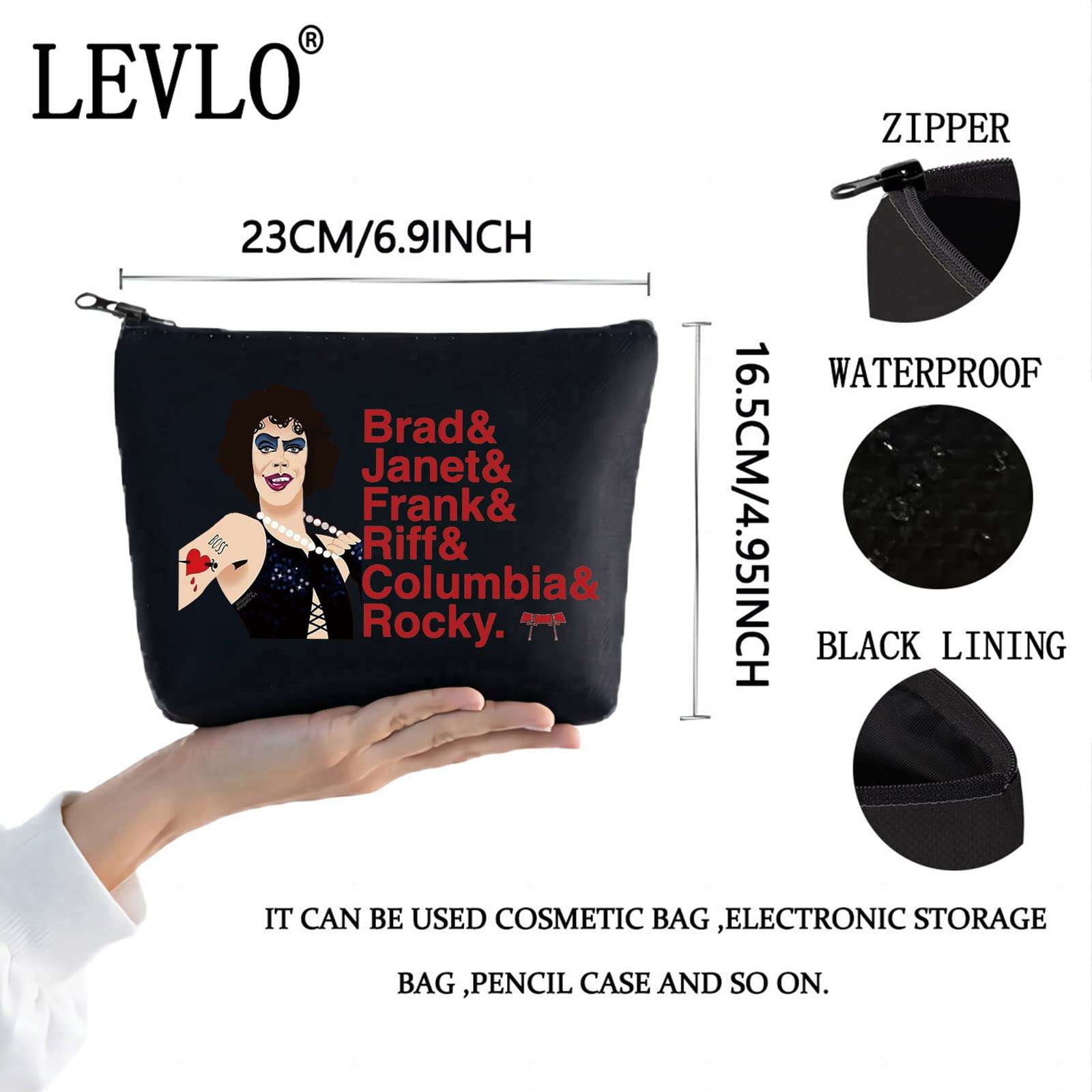 LEVLO Horror Brad Cosmetic Make Up Bag Rocky Fans Gift Musical Name Make Up Zippper Pouch Bag For Musical Fans (Brad&Janet) 2