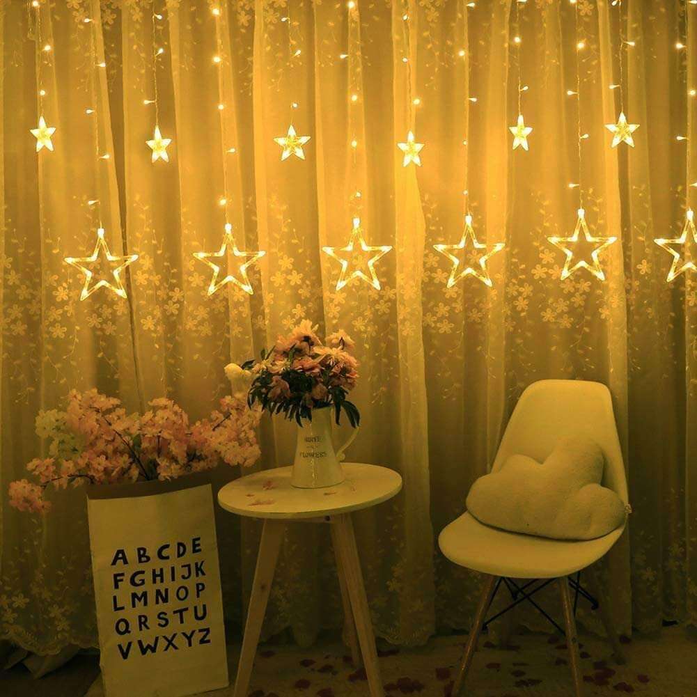 Dripping Colors 12 Stars 138 LED Curtain Lights with 8 Flashing Modes for Home Decoration - Warm White 3