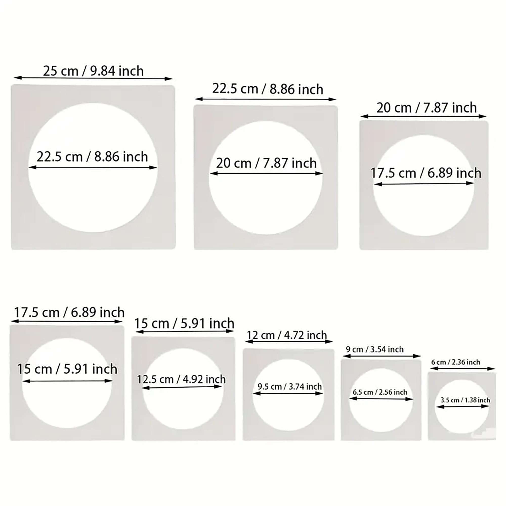 Cliths Pack of 8 Reusable Large Circle Stencils – Plastic Round Templates for Wall, Fabric, Paper, Crafts – DIY Art Stencils for Painting – 0.5mm Thick, Sizes 9.84 Inch to 2.36 Inch 3